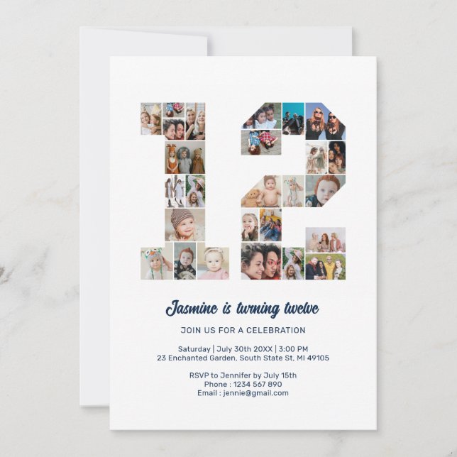 12:e födelsedag nummer 12 Anpassningsbar Fotokolla Inbjudningar (Framsida)