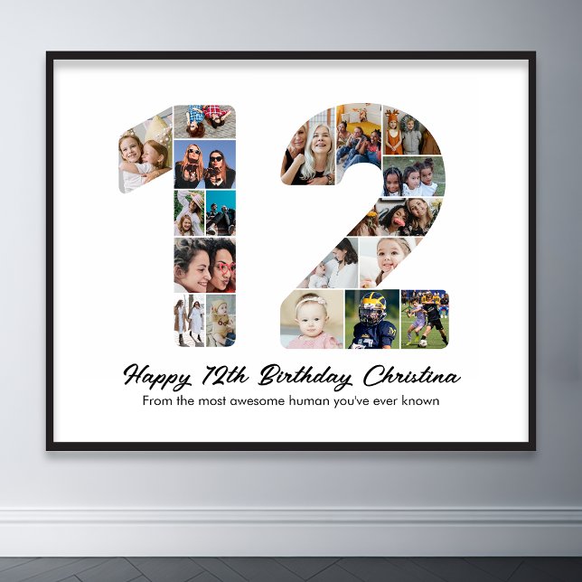 12:e födelsedag nummer 12 Fotokollage Bild Poster (12th birthday number 12 photo collage)