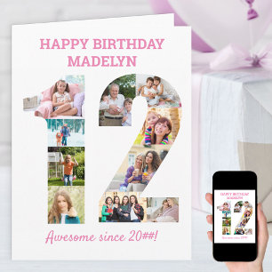 12:e födelsedag nummer 12 Rosa Fotosamlingskort Kort