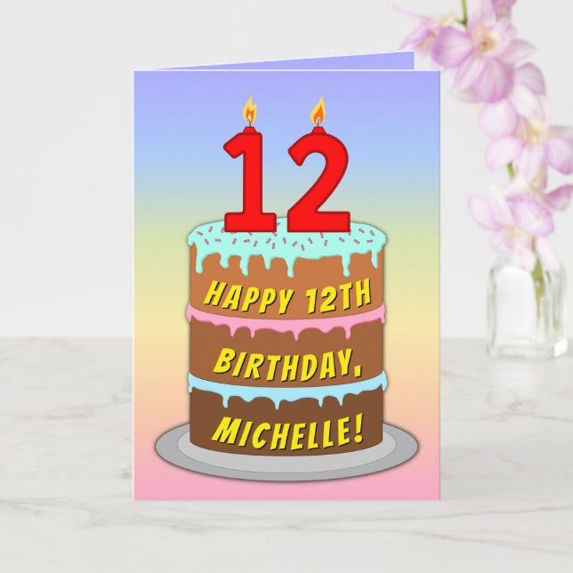 12:e födelsedag - Roligt Cake & Candles, med eget  Kort (Orkide)