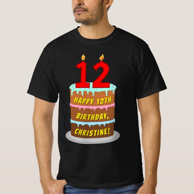 12:e födelsedag - Roligt Cake & Candles, med eget  T Shirt (Framsida)