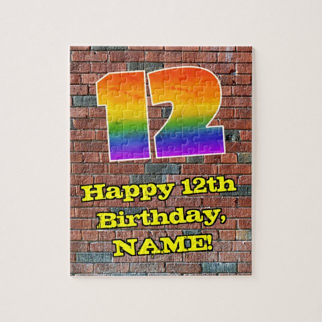 12:e födelsedag: Roligt Graffiti-Inspired Rainbow  Pussel (Vertikal)
