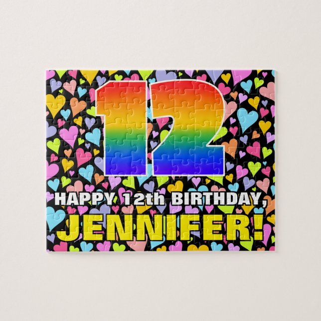 12:e födelsedag - Roligt, hjärtklappning + 12 Pussel (Horisontell)