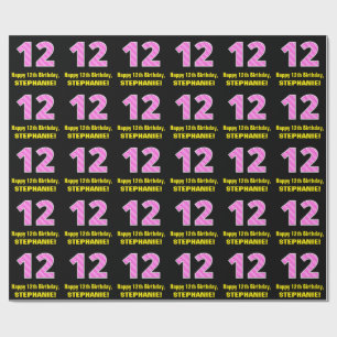 12:e födelsedag: Rosa Rand och örhängen "12" + Presentpapper