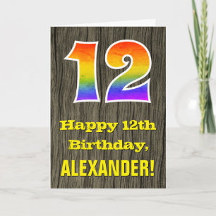12:e födelsedag: Rustic Faux Wood look, Rainbow ’1 Kort