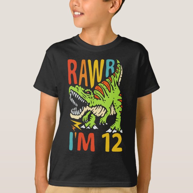 12:e födelsedagsdoktor T Rex Rawr I är 12 för pojk Shirt (Framsida)