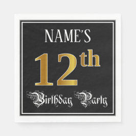 12:e Födelsedagsfest - Finare Script, Faux Guld lo Pappersservett