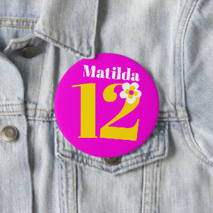 12:e Födelsedagsfest Flickor rosa gult vit Knapp