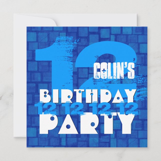 12:e Födelsedagsfest Grunge BLUE Z12B Inbjudningar (Framsida)