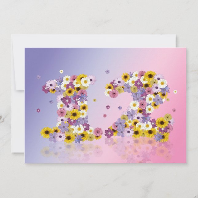 12:e Födelsedagsfest, med blomstrat brev Inbjudningar (Framsida)