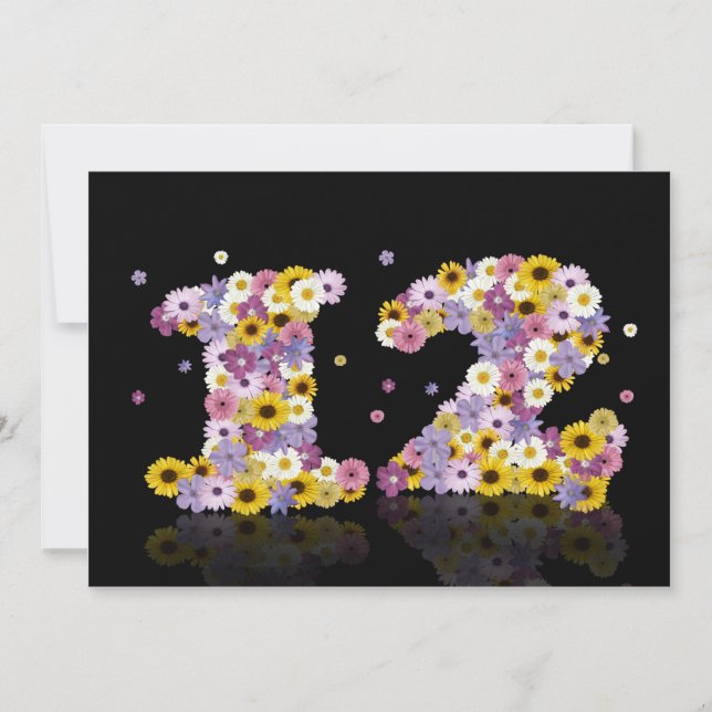 12:e Födelsedagsfest, med blomstrat brev Inbjudningar (Framsida)