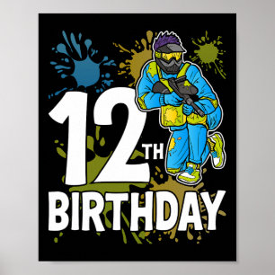 12:e Födelsedagsfest Paintll Player-spelare 12 år Poster