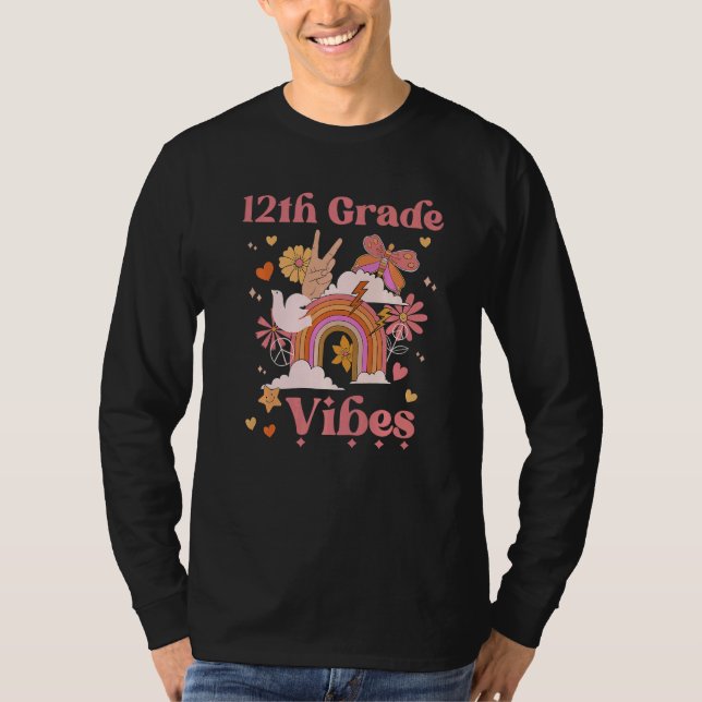 12:e Klass Vibes School Groovy Retro Boho Rainbow T Shirt (Framsida)