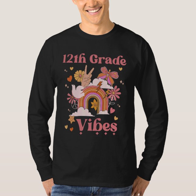 12:e Klass Vibes School Groovy Retro Boho Rainbow T Shirt (Framsida)