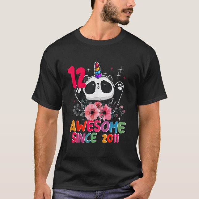 12:e pandacorn 12 Panda Enhjörning T Shirt (Framsida)