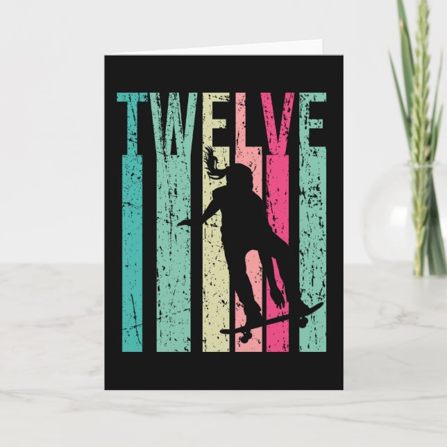 12:e Skater Birthday Girl Girl Skateboarding Skati Kort (Framsida)
