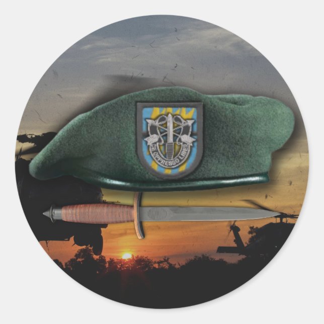 12:e Speciella styrkor sf sfg Grönt Berets Runt Klistermärke (Framsida)