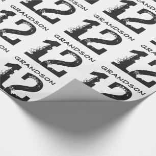 12:efödelsedag för en sonson, svart text på whi presentpapper
