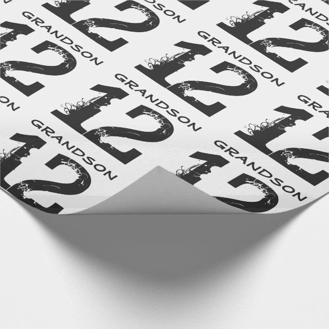 12:efödelsedag för en sonson, svart text på white. presentpapper (Hörn)