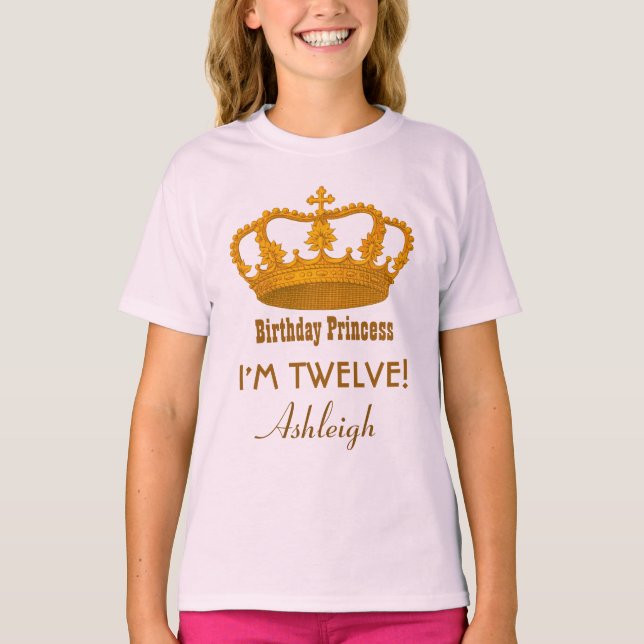 12:efödelsedagPrincess Anpassningsbar Namnge Royal Tee Shirt (Framsida)