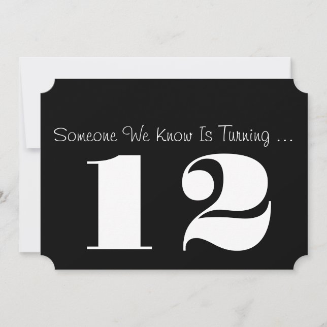 12:efödelsedagsfestinbjudan, svart och white. inbjudningar (Framsida)