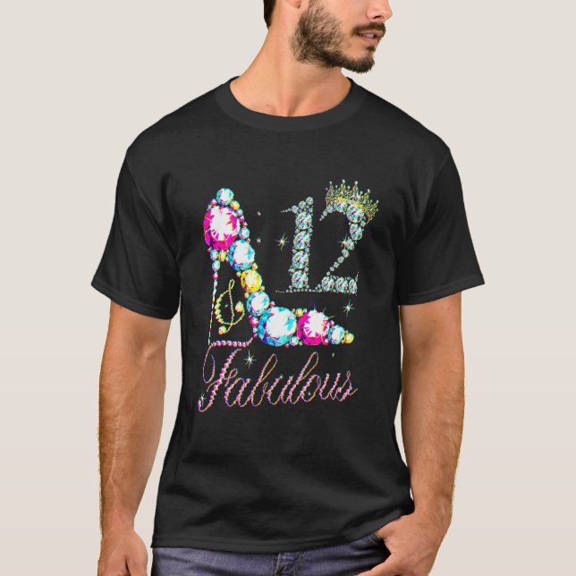 12 & Fabulous 12 Years 12:e Birthday Diamond Krona T Shirt (Framsida)