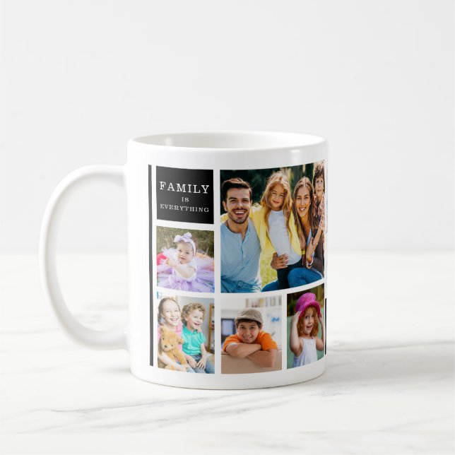 12 Familjefoto Collage Citat Monogram Vit Kaffemugg (Vänster)