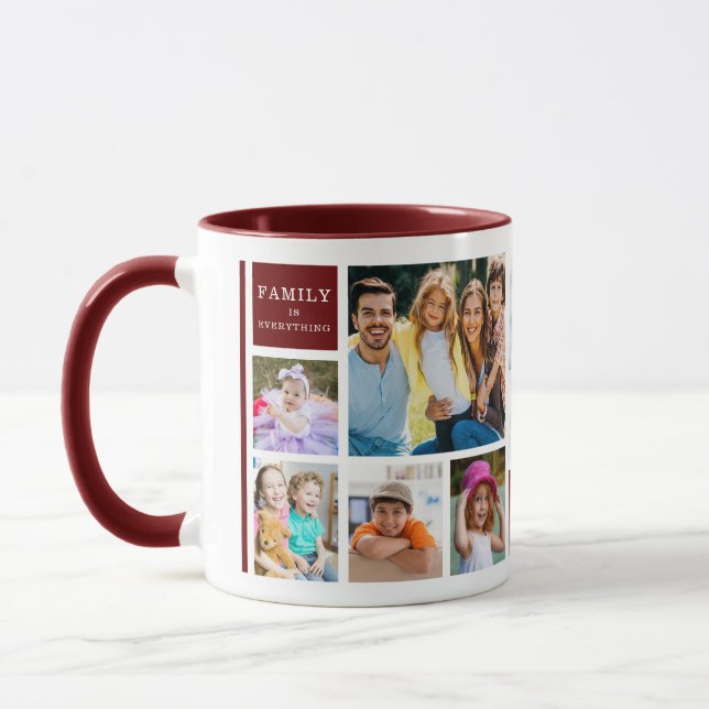 12 Family Photo Collage Quote Monogrammed Maroon Mugg (Vänster)