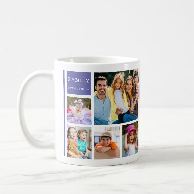 12 Family Photo Collage Quote Monogrammed Purple Kaffemugg (Vänster)