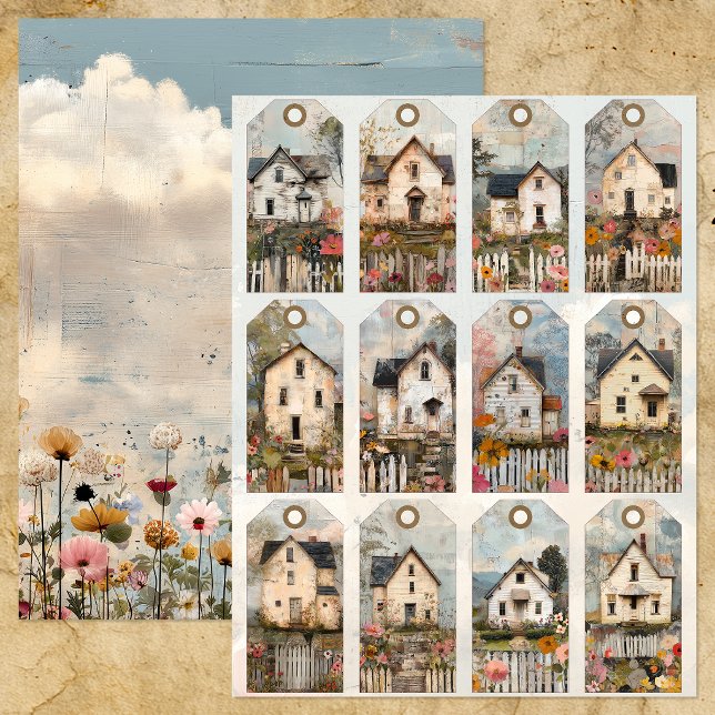 12 FARMHOUSE VINTAGE-JOURNALMÄRKEN (FARMHOUSE VINTAGE JOURNAL TAGS)