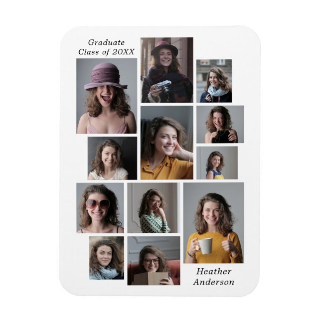 12 Flexibel fotokollage Student Namn Magnet (Vertikal)
