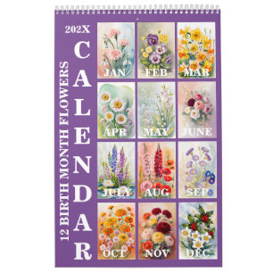 12 födelsemånad blommor 2026 väggkalender kalender