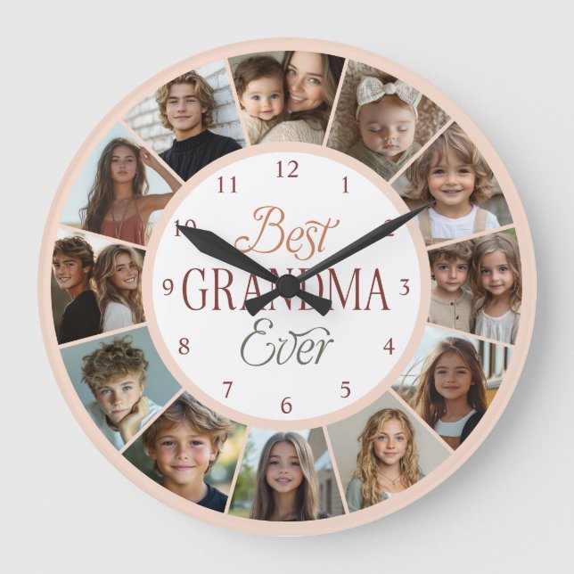 12 Foto Collage Bästa Mormor Någonsin Stor Klocka (Framsida)