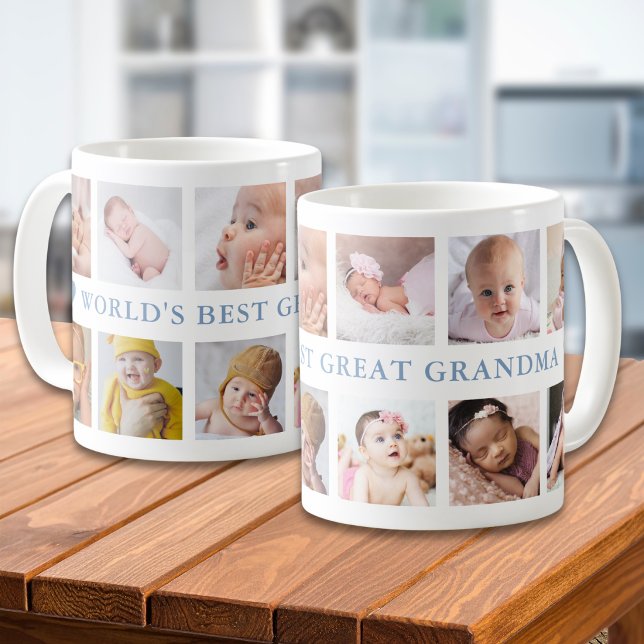 12 Foto Collage Blå Världens Bästa Fantastiska Mor Kaffemugg (Skapare uppladdad)