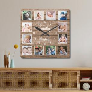 12 Foto Collage Familj Kärlek Välsignelser Citat T Fyrkantig Klocka