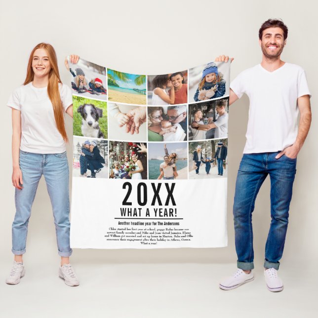 12 Foto Collage Familje Årsöversikt Modern Fleecefilt (På plats)