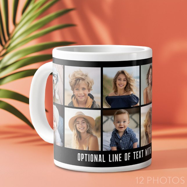 12 Foto Collage Grid - textruta - svart vitt Jumbo Mugg (Custom Photo Collage Mug)