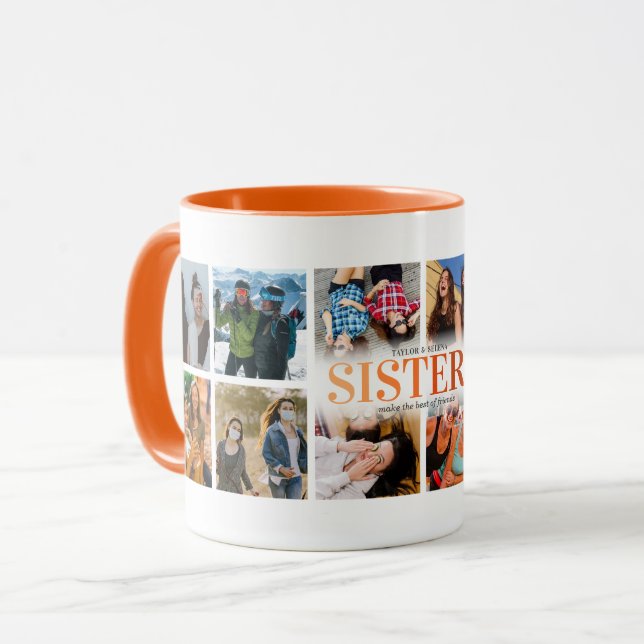 12 Foto Collage Orange Systern Mugg (Framsida vänster)