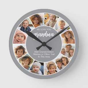 12 Foto Funky Fotokollage - Vi älskar dig Mormor Rund Klocka