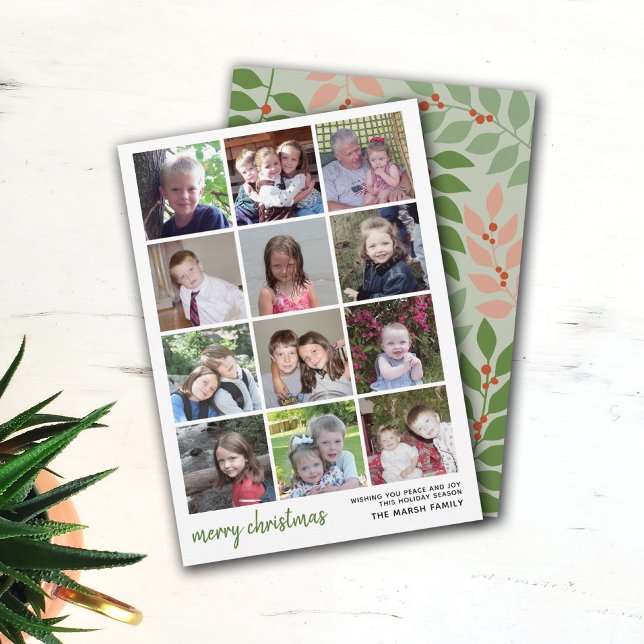 12 Foto God jul med sage botaniskt bak Julkort (12 Photo collage Christmas Card)