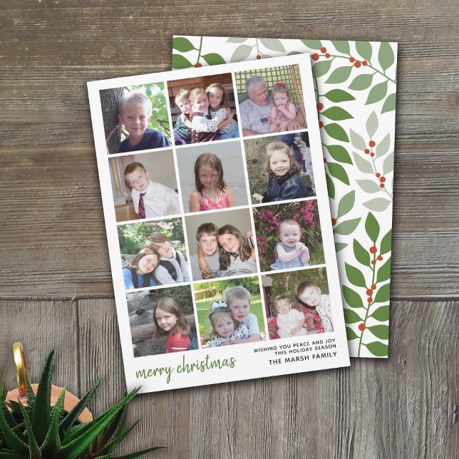 12 Foto God jul med sage botaniskt bak Julkort (12 Photo Modern Minimal Christmas Card)