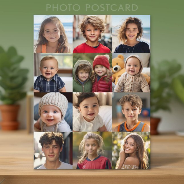 12 Foto Grid Collage - Endast foton Vykort (Custom Photo Postcard with Lots of Pictures)