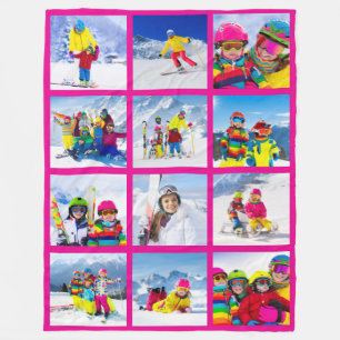 12 Foto Grid Collage Varm Rosa Fleecefilt
