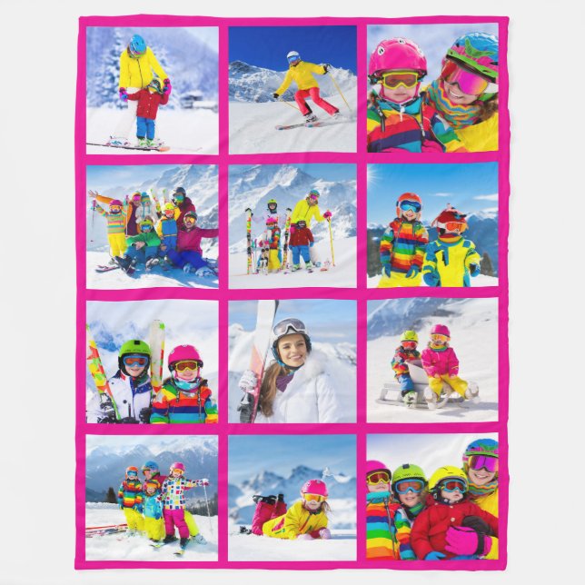 12 Foto Grid Collage Varm Rosa  Fleecefilt (Framsidan)