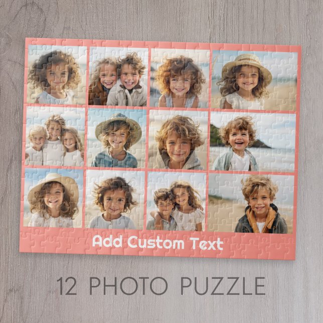 12 Foto Instagram Kolla med Korall Bakgrund Pussel (Add 12 photos to this coral custom jigsaw puzzle)