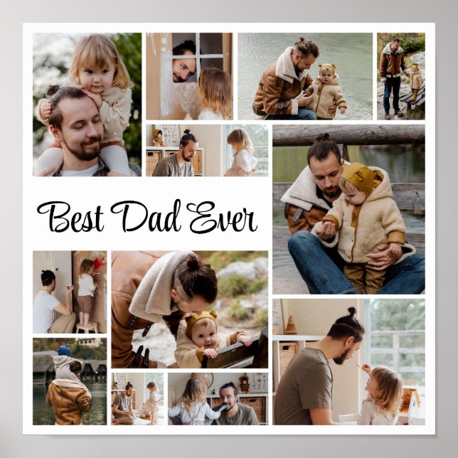 12 Fotocollage Bästa Pappa Någonsin Poster (Framsidan)