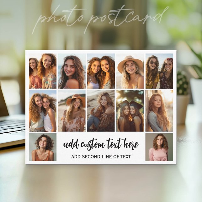 12 Fotocollage Grid - 2 Textrutor -  Vykort (Photo Postcard - Customize with your favorite photos)