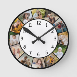 12 Fotocollage Svart & Vitt Familj & Vänner Rund Klocka