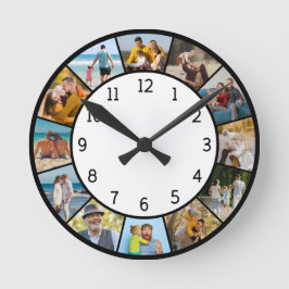 12 Fotocollage Svart & Vitt Familj & Vänner Rund Klocka