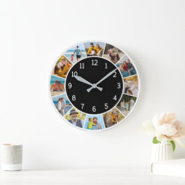 12 Fotocollage Svart & Vitt Familj & Vänner   Stor Klocka